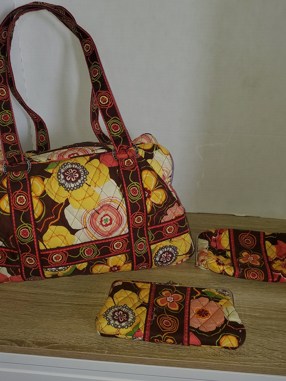 Vera Bradley Quilted Buttercup Floral Tote in Brown, Yellow and Pink